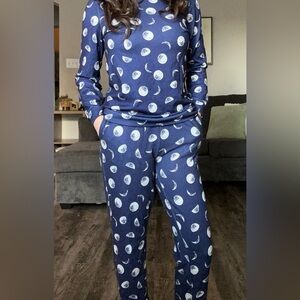 Blue and white moon pajamas set